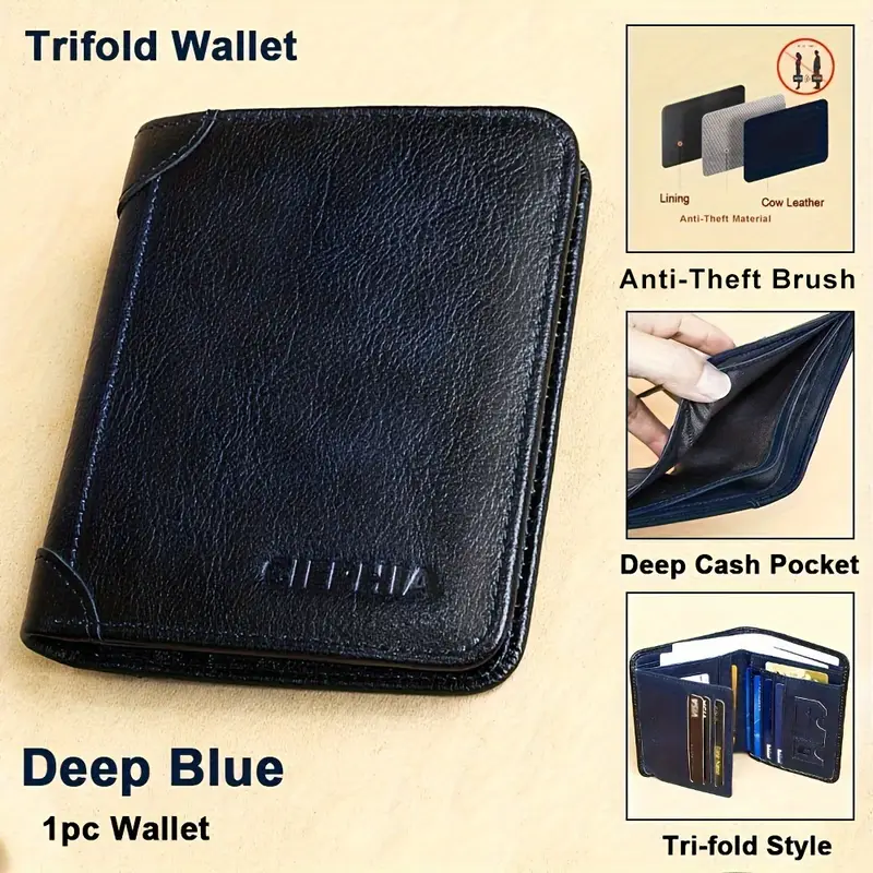 Vintage Genuine Leather RFID Blocking Wallet for Men Tri-fold Wallet