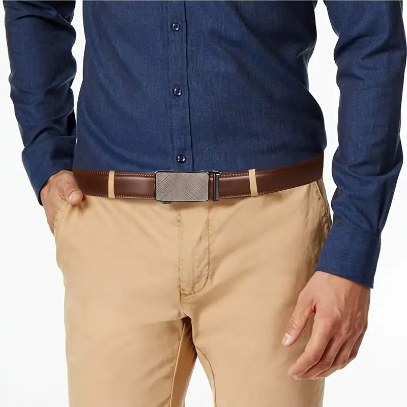 Father's Day Promotion 49% Off💝 Genuine Leather Ratchet Belt for Men - Adjustable Automatic Buckle, Versatile Casual Business Style