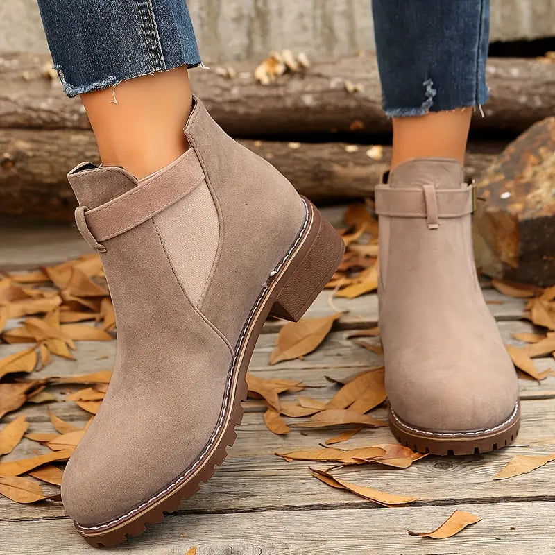 Women’s Suede Chelsea Ankle Boots – Everly™ Low-Heel Fall Boots