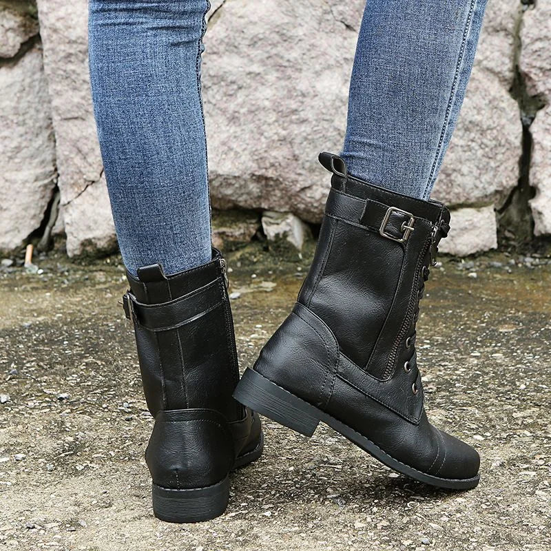 HOT SALE 70% OFF🔥Women's Round Toe Side Zipper Leather Orthopedic Boots