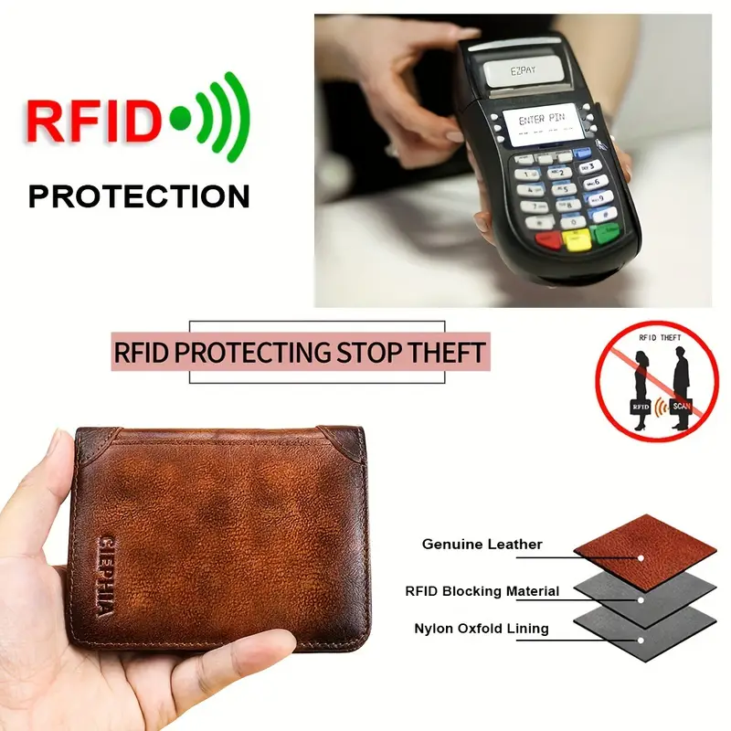 Vintage Genuine Leather RFID Blocking Wallet for Men Tri-fold Wallet