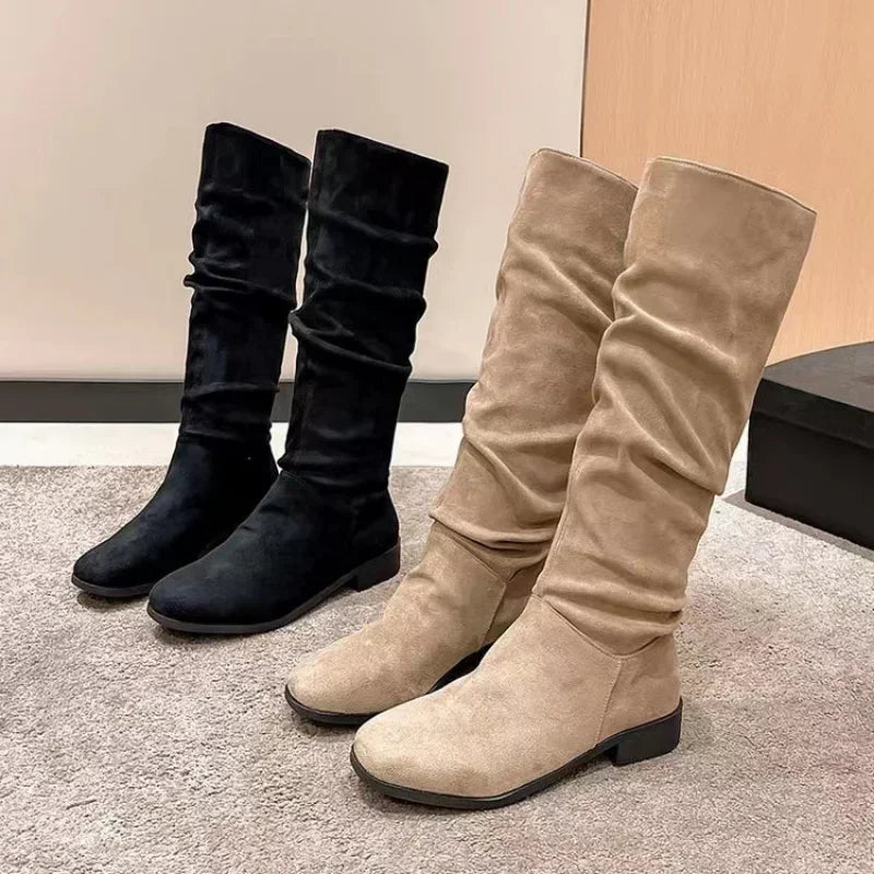 HOT SALE 45%š„Pleated Boots Women Faux Suede Flock Knee High Boots 2024 Winter