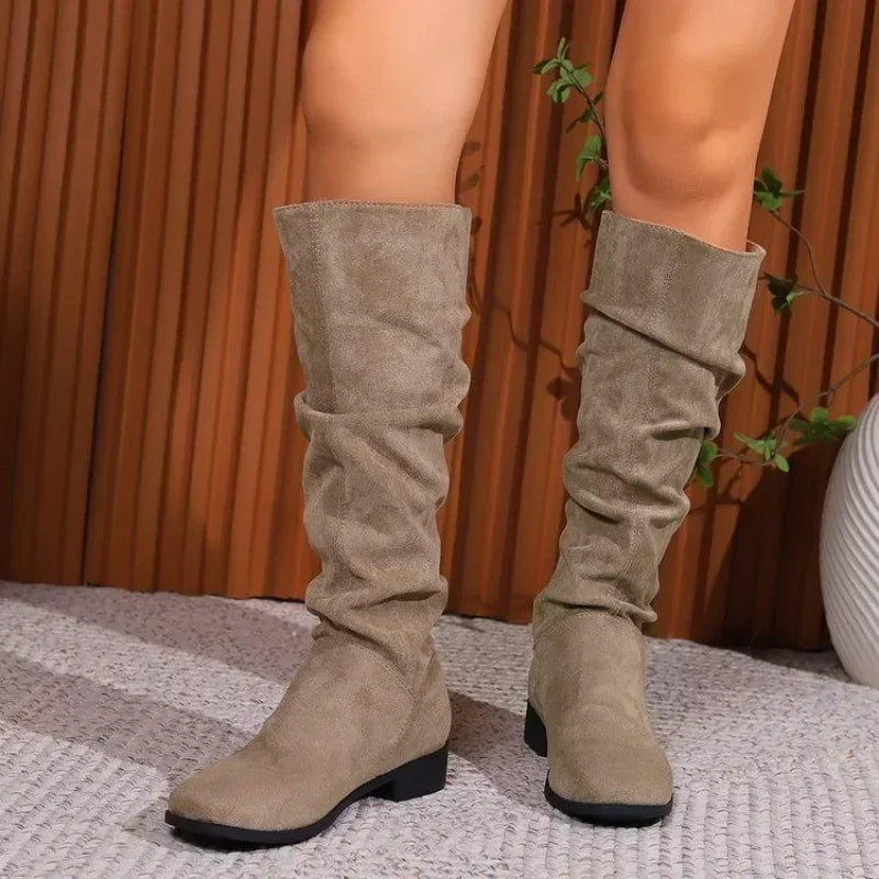 HOT SALE 45%š„Pleated Boots Women Faux Suede Flock Knee High Boots 2024 Winter