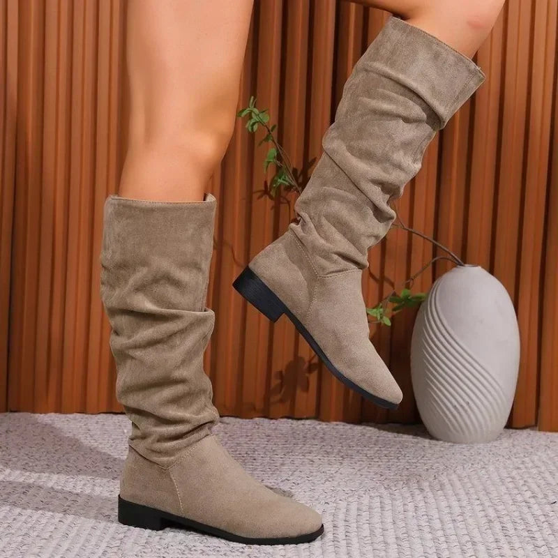 HOT SALE 45%š„Pleated Boots Women Faux Suede Flock Knee High Boots 2024 Winter