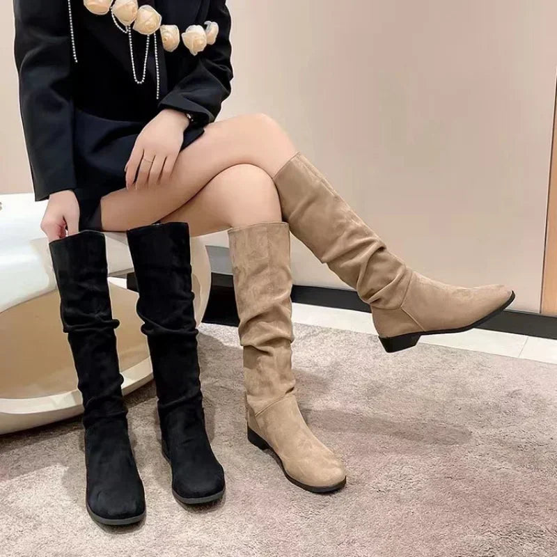 HOT SALE 45%š„Pleated Boots Women Faux Suede Flock Knee High Boots 2024 Winter