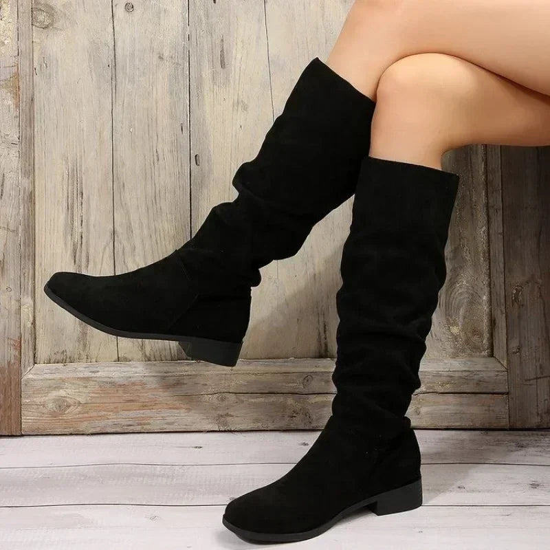 HOT SALE 45%š„Pleated Boots Women Faux Suede Flock Knee High Boots 2024 Winter