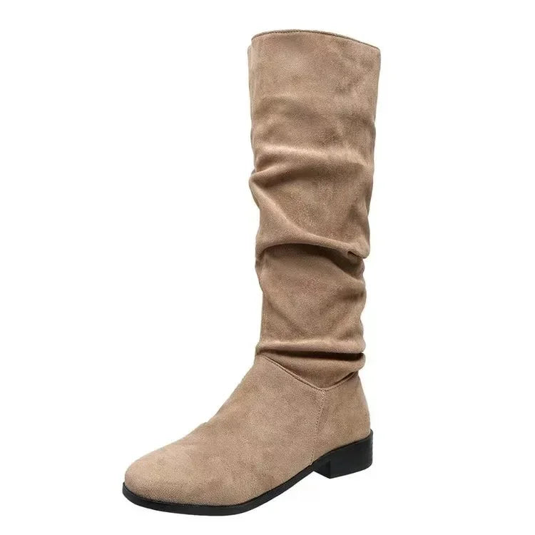 HOT SALE 45%š„Pleated Boots Women Faux Suede Flock Knee High Boots 2024 Winter