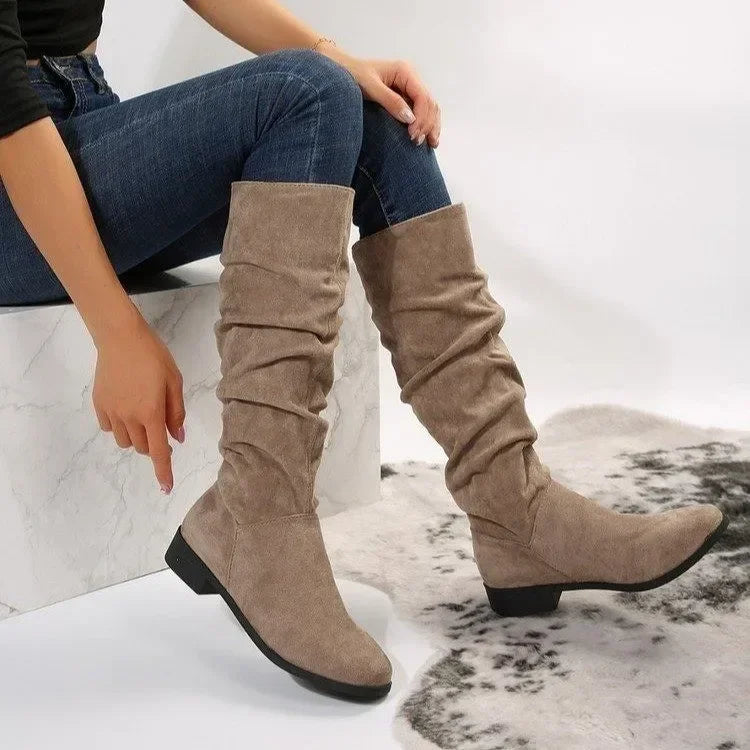 HOT SALE 45%š„Pleated Boots Women Faux Suede Flock Knee High Boots 2024 Winter