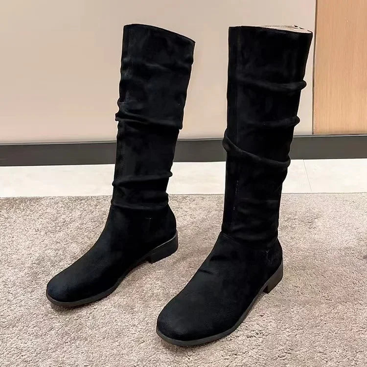 HOT SALE 45%š„Pleated Boots Women Faux Suede Flock Knee High Boots 2024 Winter