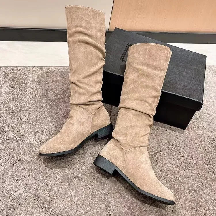 HOT SALE 45%š„Pleated Boots Women Faux Suede Flock Knee High Boots 2024 Winter
