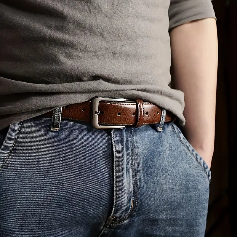 Men's Genuine Leather Pin Buckle Casual Retro Leather Belt (B002)