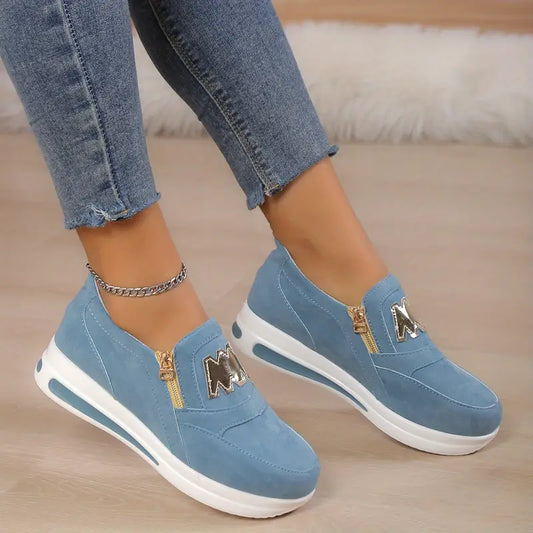 Women's Casual Platform Slip On Sneakers, Side Zipper Low Top Running Shoes, Casual Walking Sports Shoes