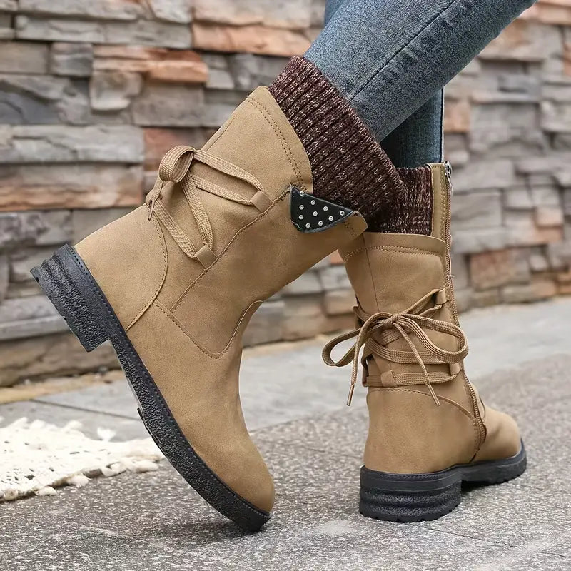 Last Day 50% OFF- Vintage Classic Elegant 's Mid-Calf Boots, Cozy Knit-Cuff Ankle Boots