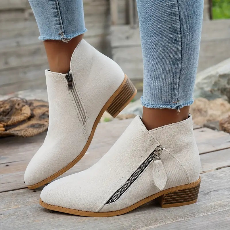 LAST DAY 50% OFF❤️ Women’s Comfort Walking Ankle Boots – Low Heel, Zipper Closure, Orthopedic Arch Support