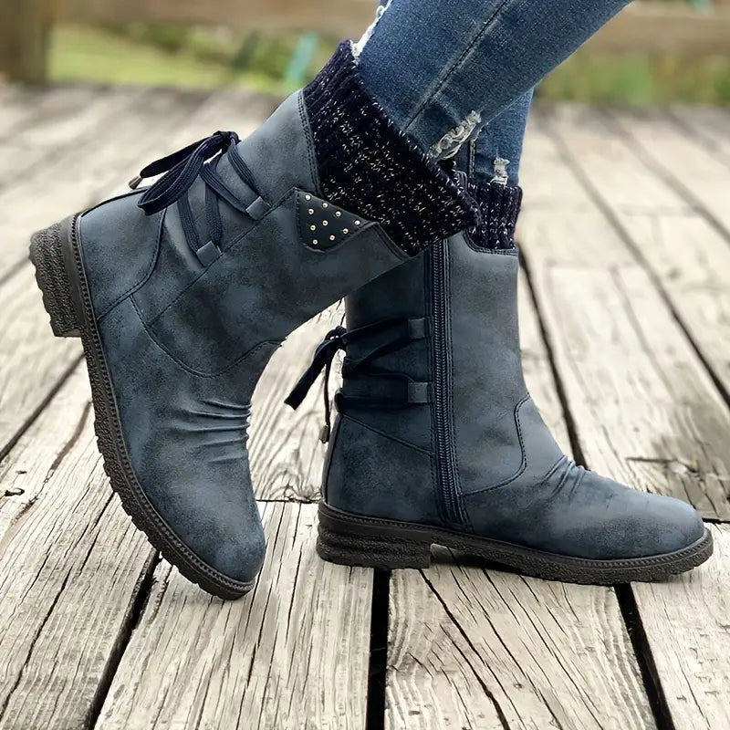 Last Day 50% OFF- Vintage Classic Elegant 's Mid-Calf Boots, Cozy Knit-Cuff Ankle Boots
