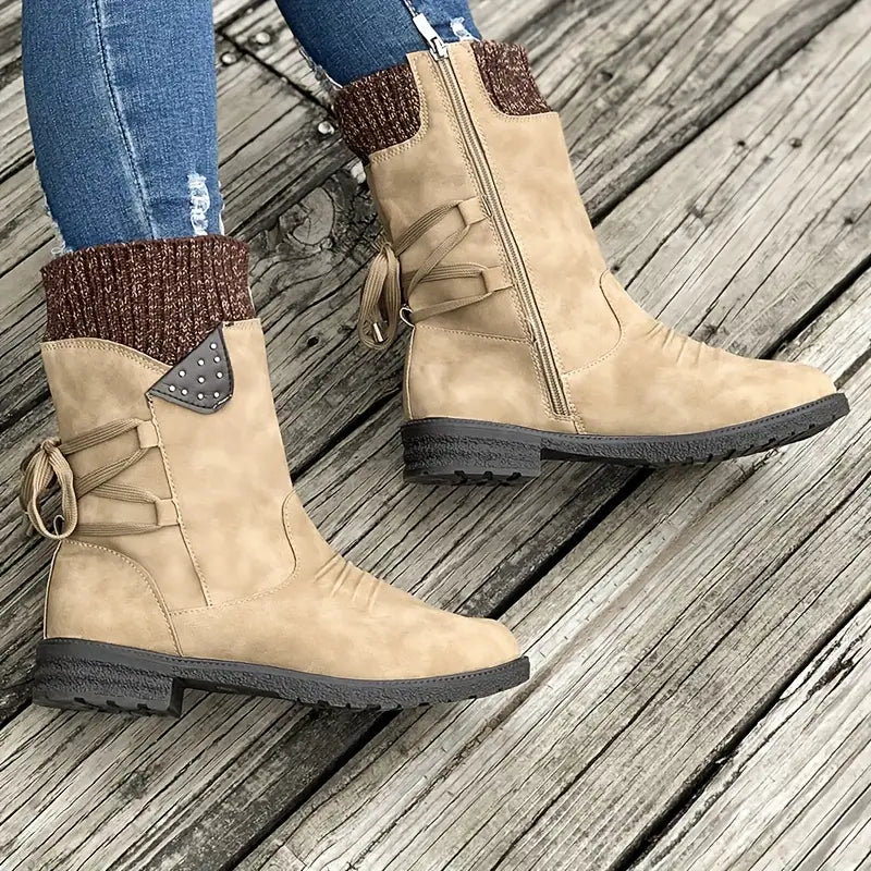 Last Day 50% OFF- Vintage Classic Elegant 's Mid-Calf Boots, Cozy Knit-Cuff Ankle Boots