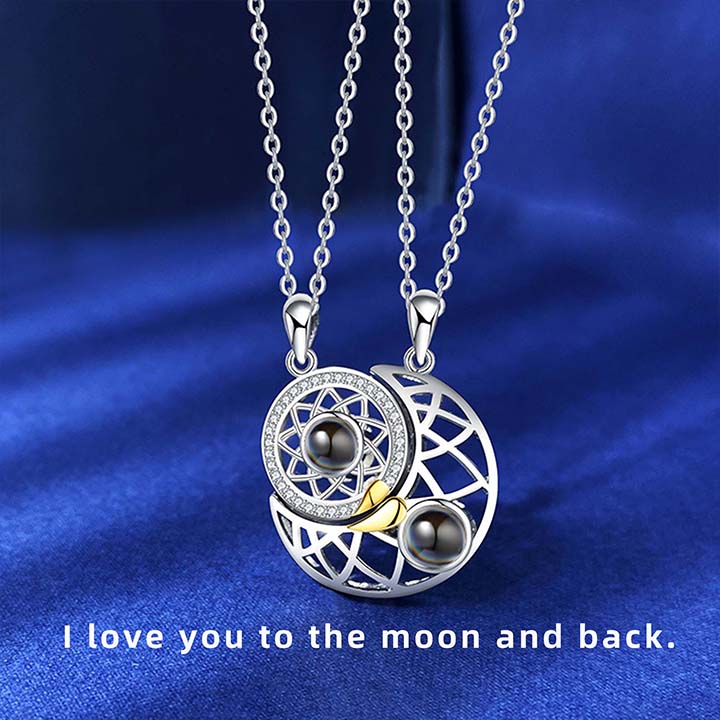 Valentine's Day Gift Magnetic Couple Diamond "I Love You" in 100 Languages-2 Necklaces set